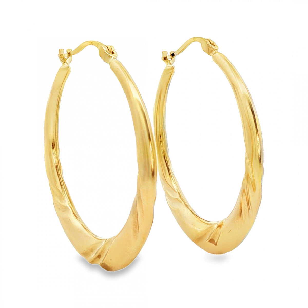 9ct Yellow Gold Large Twist Hoop Earrings - 3x36x34mm - 2.2g