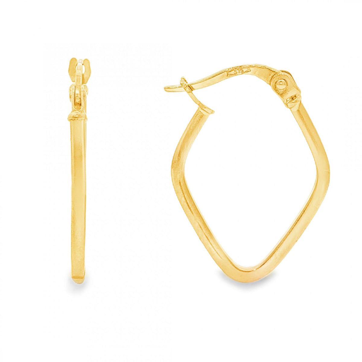 9ct Yellow Gold Diamond-Shape Hoop Earrings - 1.5x22x16mm - 1.1g