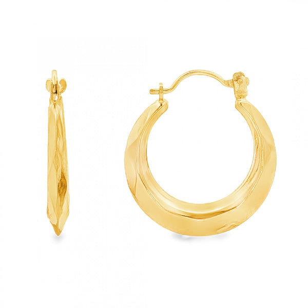9ct Yellow Gold Faceted Round Hoop Earrings - 3x20x18mm - 1.0g