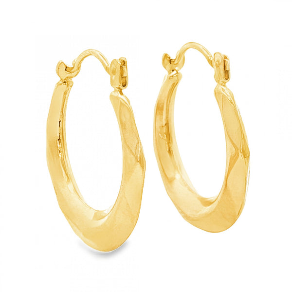 9ct Yellow Gold Faceted Round Hoop Earrings - 3x20x18mm - 1.0g