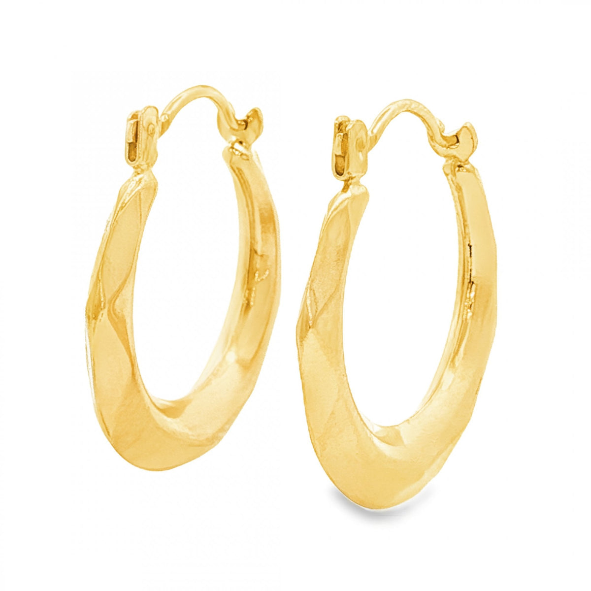 9ct Yellow Gold Faceted Round Hoop Earrings - 3x20x18mm - 1.0g