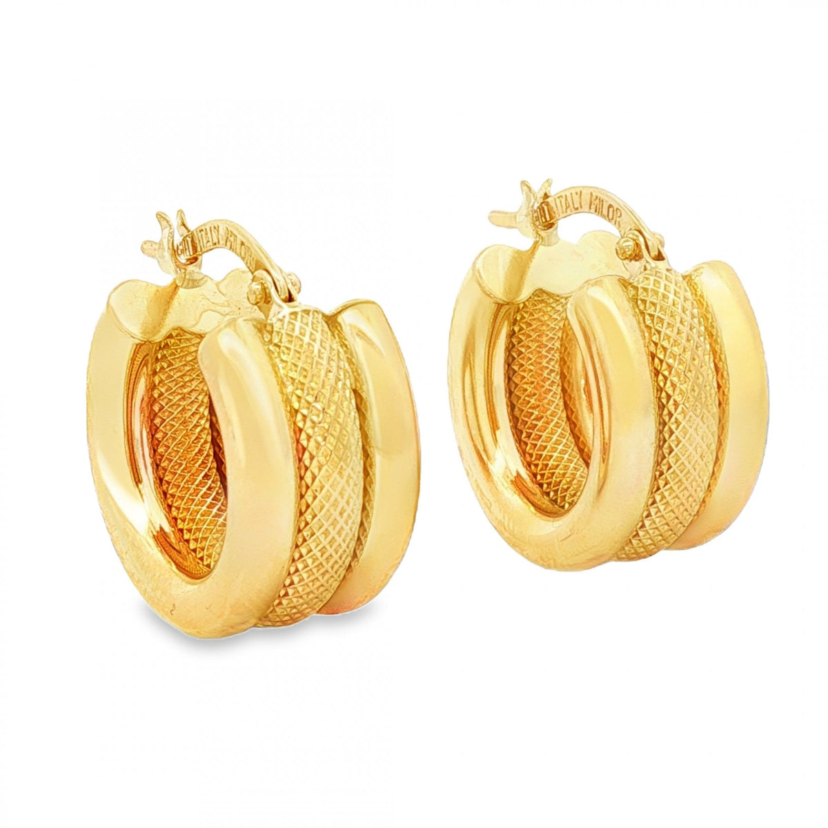 9ct Yellow Gold Triple Tube Hoop Earrings - 9x18x16mm - 3.5g