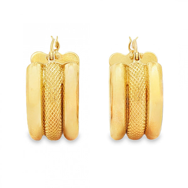 9ct Yellow Gold Triple Tube Hoop Earrings - 9x18x16mm - 3.5g