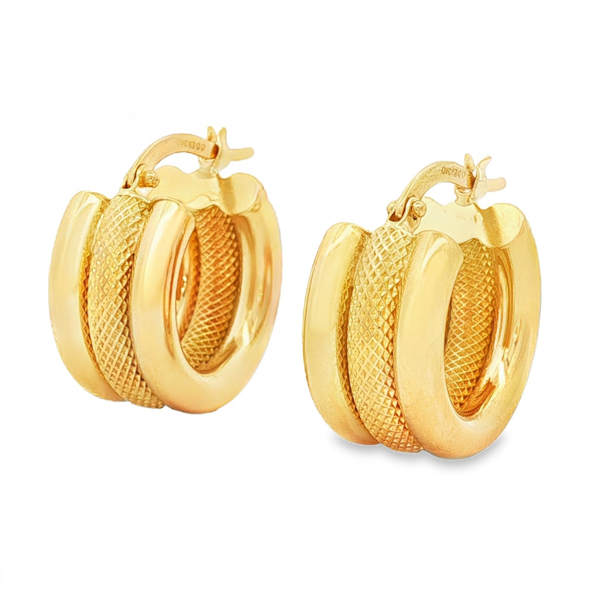 9ct Yellow Gold Triple Tube Hoop Earrings - 9x18x16mm - 3.5g