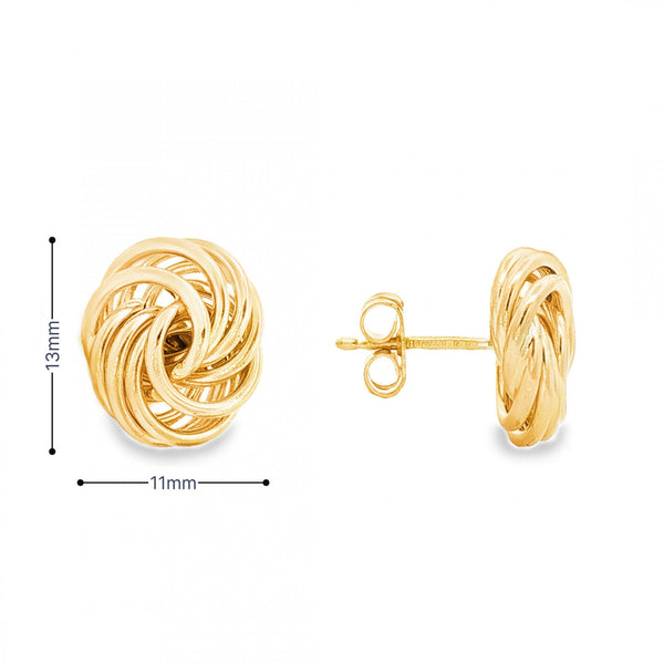 9ct Yellow Gold Knot Stud Earrings - 11x13x4.5mm - 1.8g