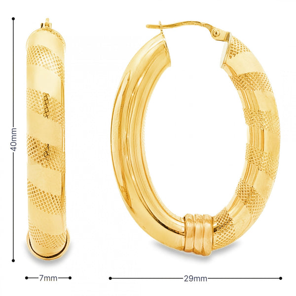 9ct Yellow Gold Large Twist Tube Hoop Earrings - 7x40x29mm -5.9g