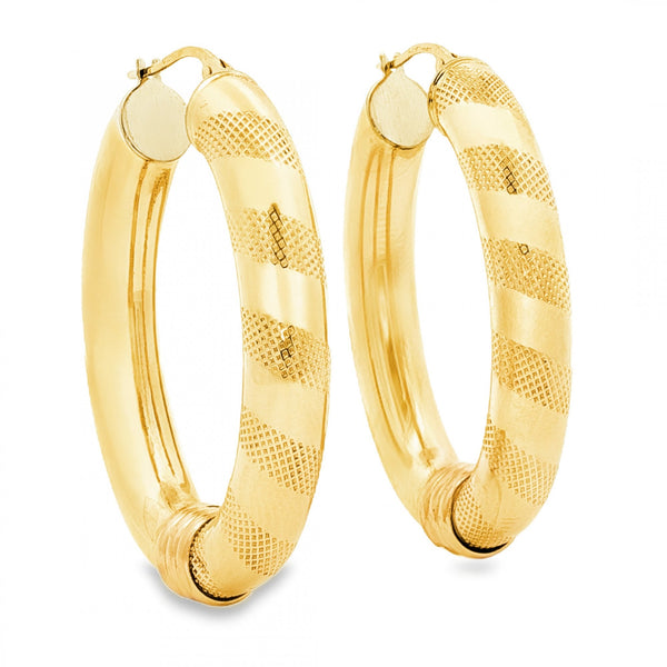 9ct Yellow Gold Large Twist Tube Hoop Earrings - 7x40x29mm -5.9g