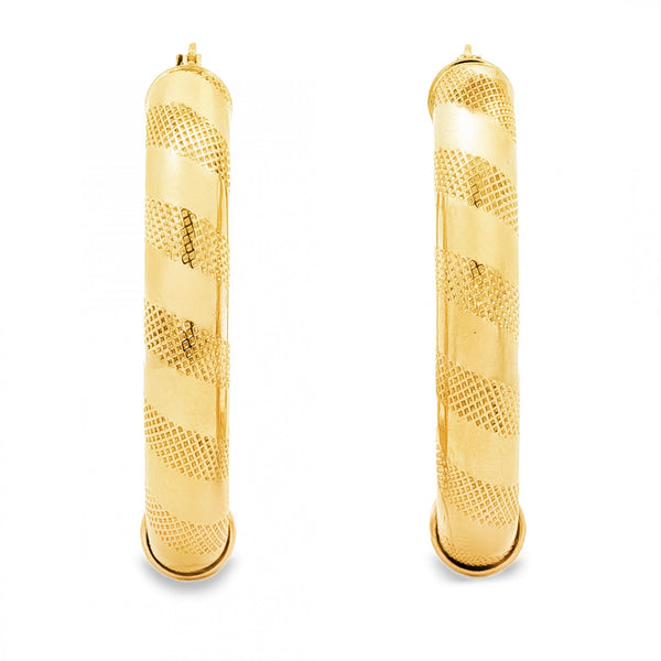 9ct Yellow Gold Large Twist Tube Hoop Earrings - 7x40x29mm -5.9g