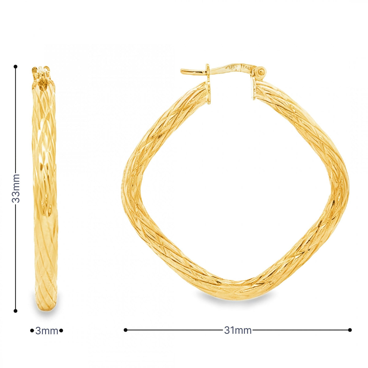 9ct Yellow Gold Spiral Hoop Earrings - 3x33x31mm - 3.3g