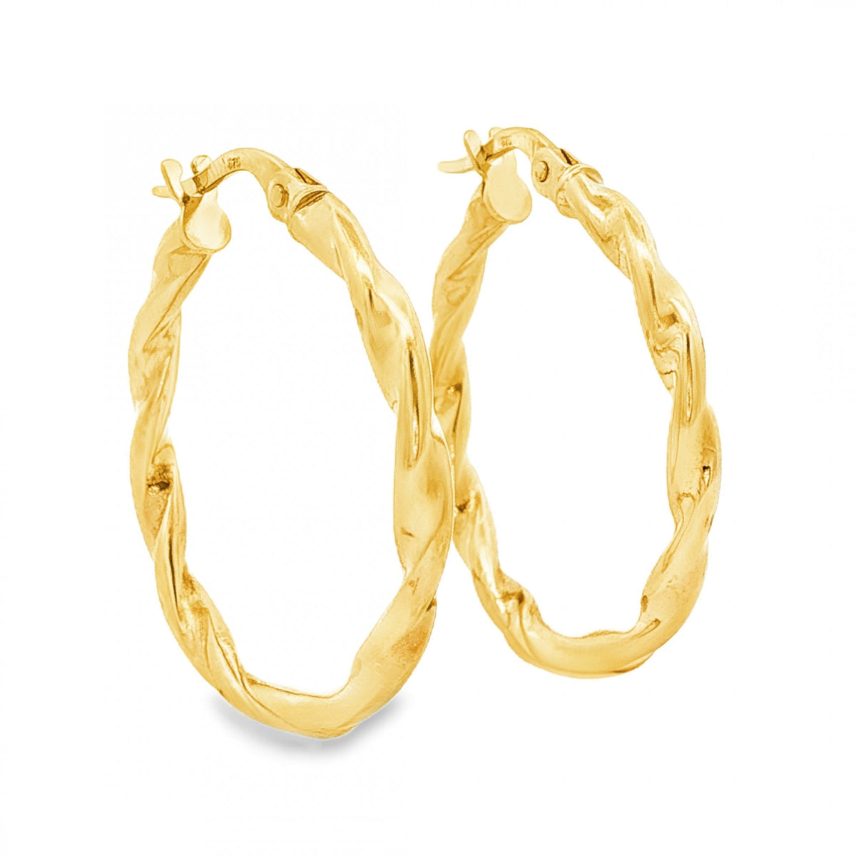 9ct Yellow Gold Hollow Twist Hoop Earrings - 2.5x25x25mm - 1.8g