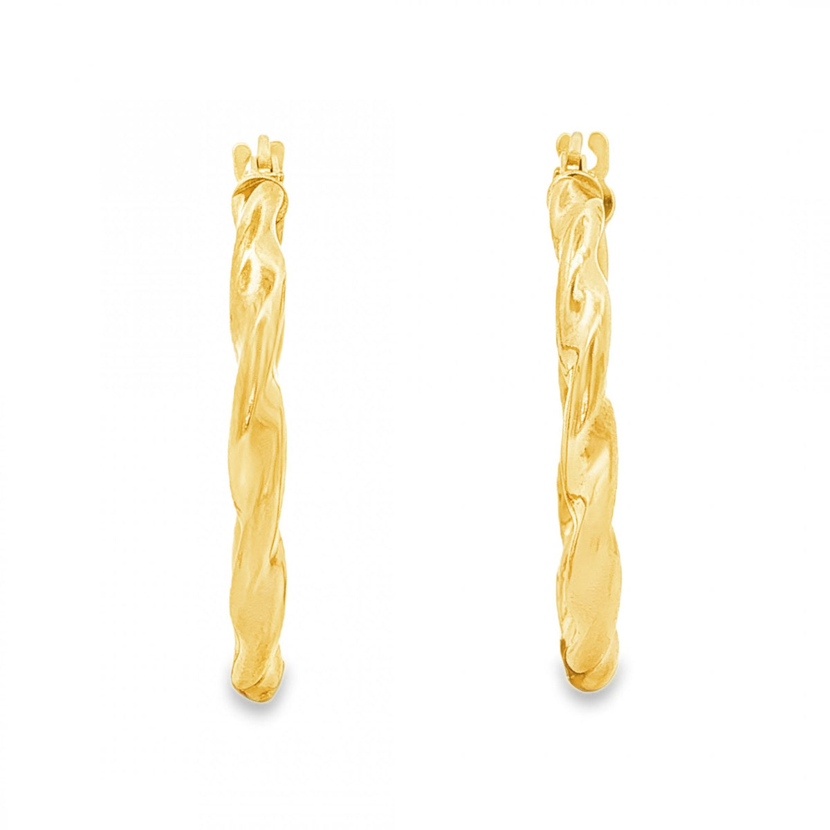 9ct Yellow Gold Hollow Twist Hoop Earrings - 2.5x25x25mm - 1.8g