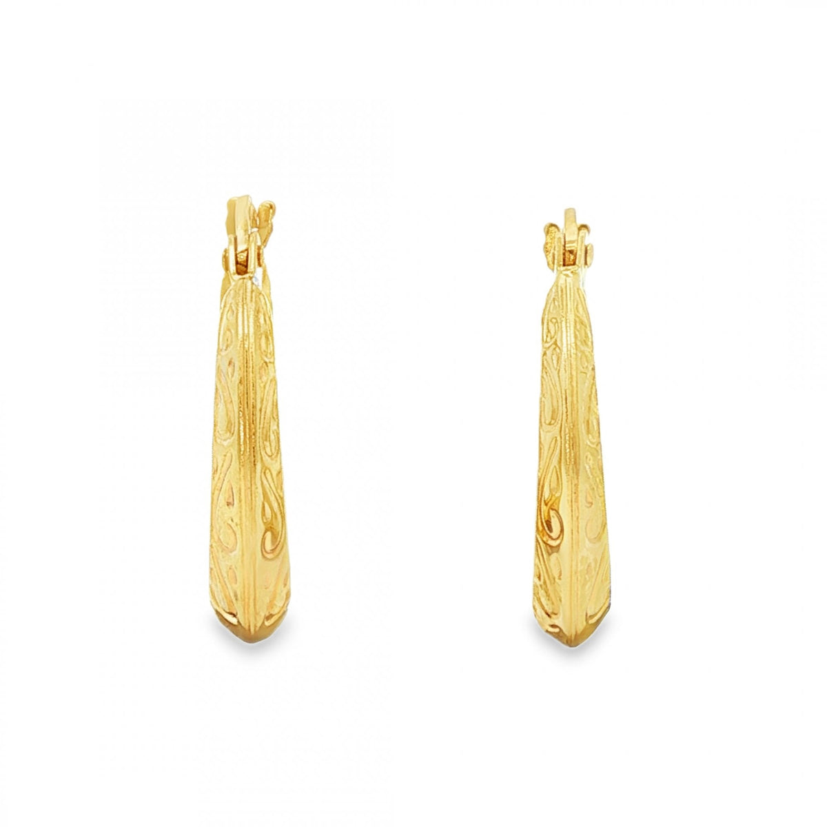 9ct Yellow Gold Engraved Hoop Earrings - 3.5x19x18mm - 1.3g
