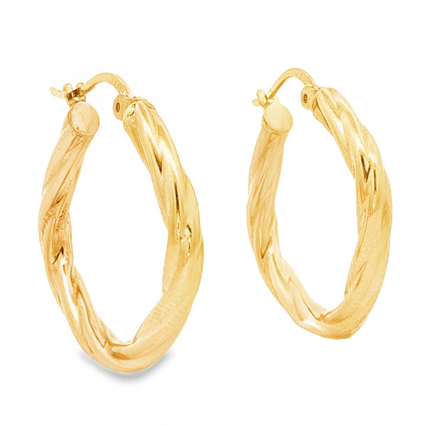 9ct Yellow Gold Hollow Spiral Hoop Earrings - 3x25x24mm - 1.8g