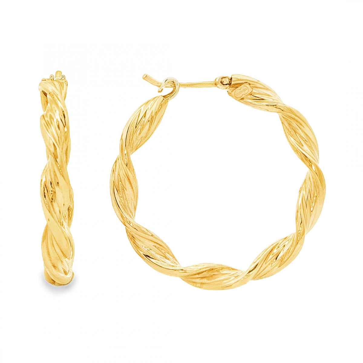 9ct Yellow Gold Twist Ribbon Hoop Earrings - 3.5x26x26mm - 2.4g