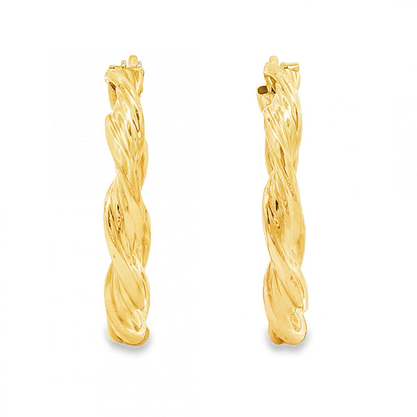 9ct Yellow Gold Twist Ribbon Hoop Earrings - 3.5x26x26mm - 2.4g