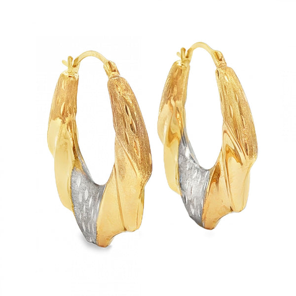 9ct Yellow & White Gold Patterned Hoops - 4.5x28x25mm - 1.6g