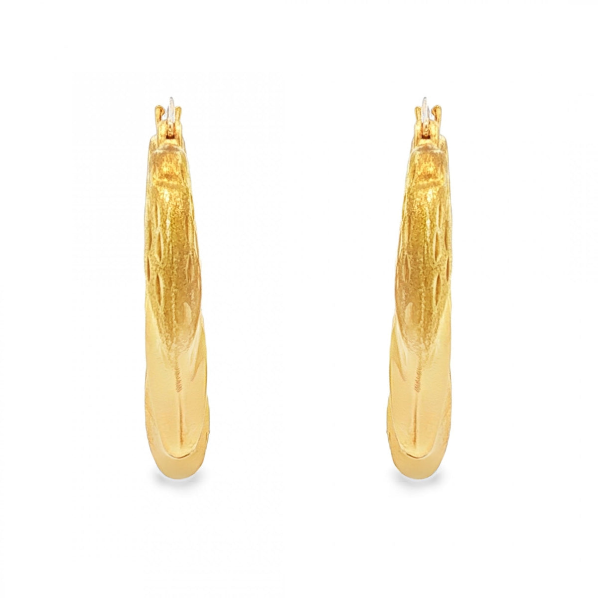 9ct Yellow & White Gold Patterned Hoops - 4.5x28x25mm - 1.6g