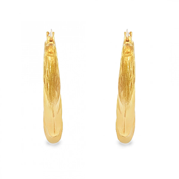 9ct Yellow & White Gold Patterned Hoops - 4.5x28x25mm - 1.6g