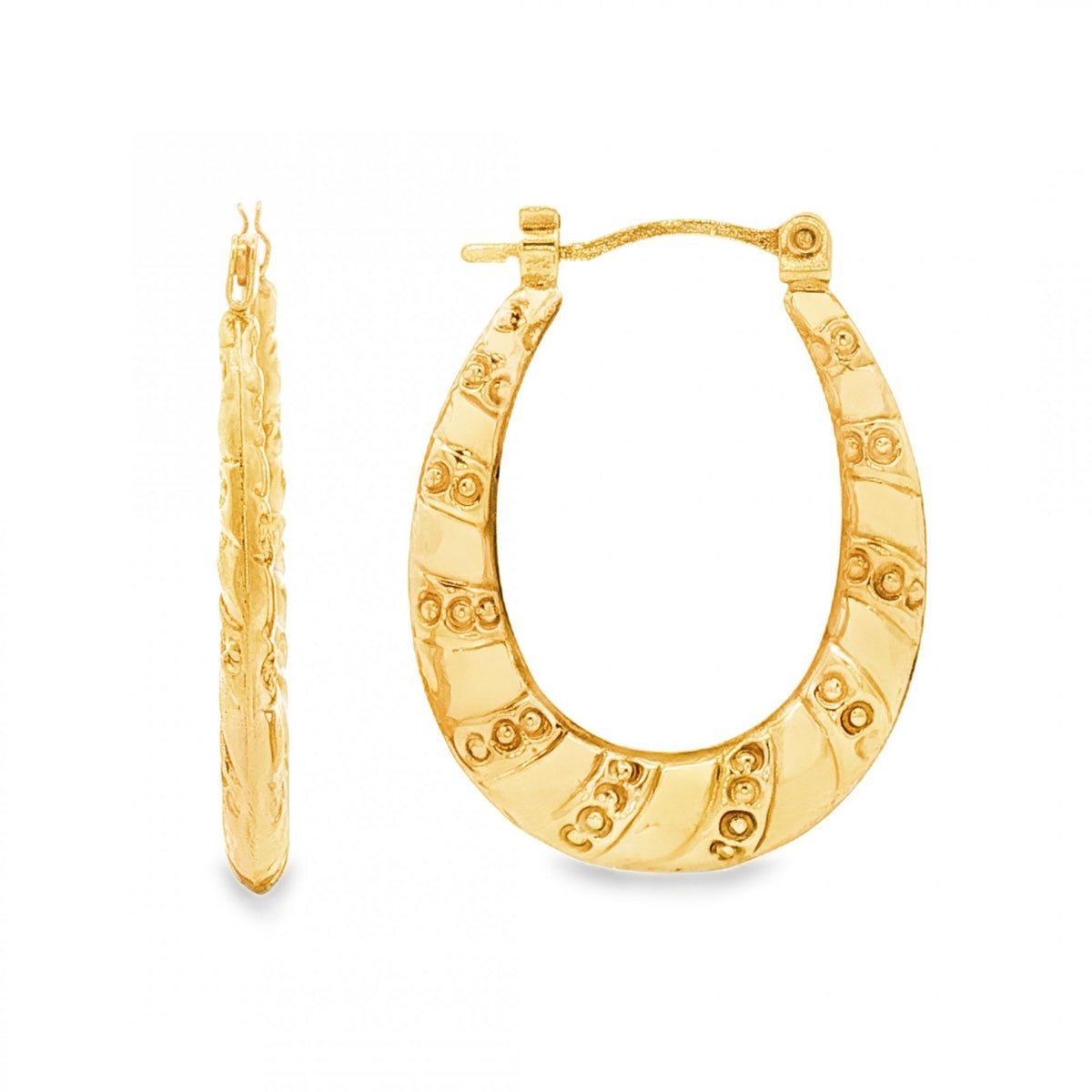 9ct Yellow Gold Swirl Engraved Hoop Earrings - 2.5x25x20mm -0.9g