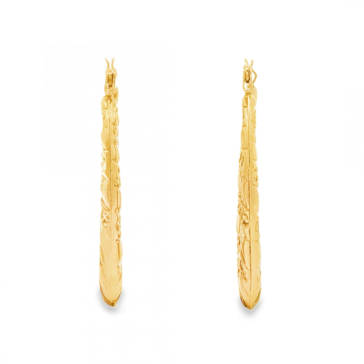 9ct Yellow Gold Swirl Engraved Hoop Earrings - 2.5x25x20mm -0.9g