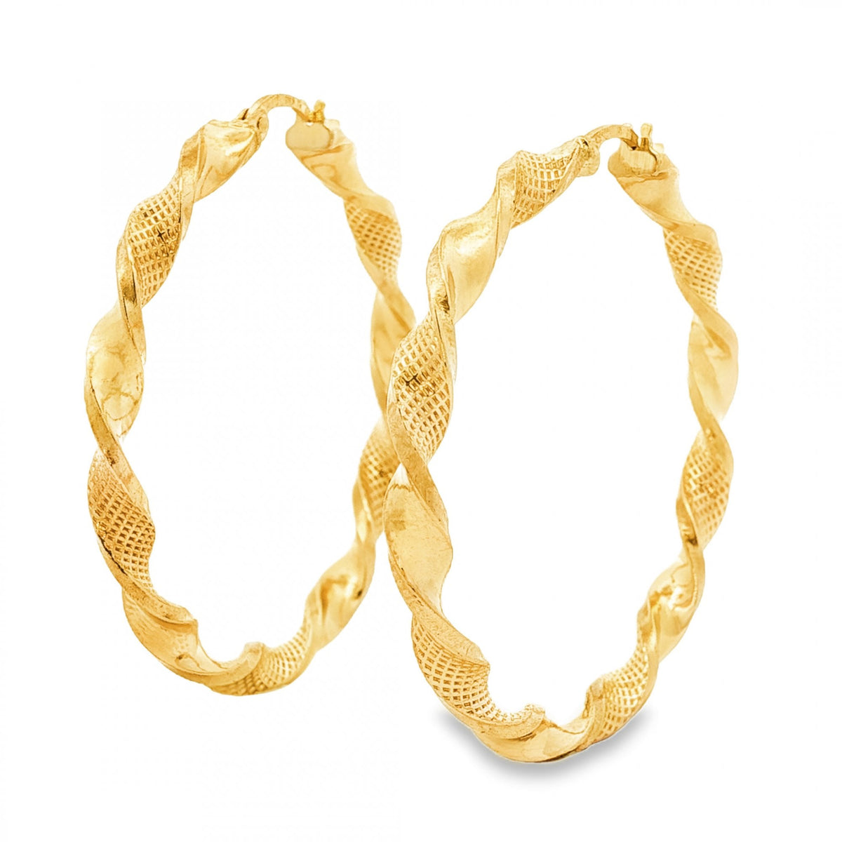 9ct Yellow Gold Ribbon Swirl Hoop Earrings - 3.5x37x37mm - 3.0g