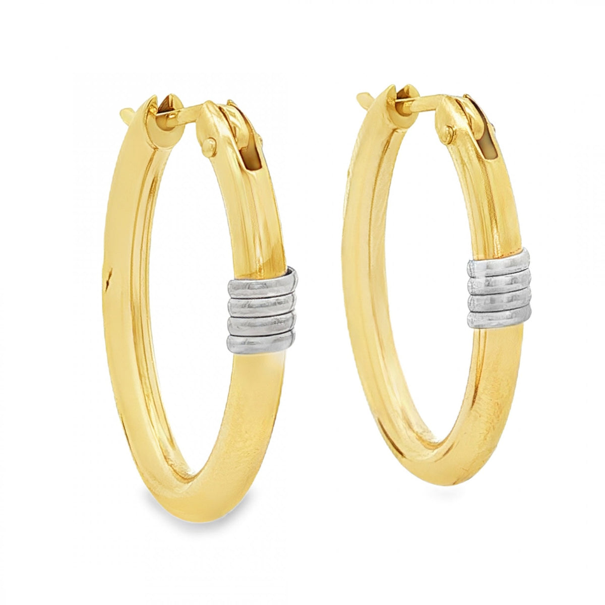 9ct Yellow & White Gold Coil Oval Hoop Earrings -4x25x20mm -2.8g
