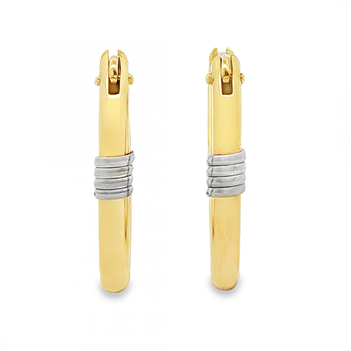 9ct Yellow & White Gold Coil Oval Hoop Earrings -4x25x20mm -2.8g