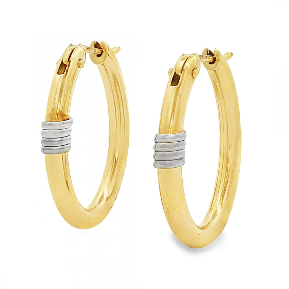 9ct Yellow & White Gold Coil Oval Hoop Earrings -4x25x20mm -2.8g