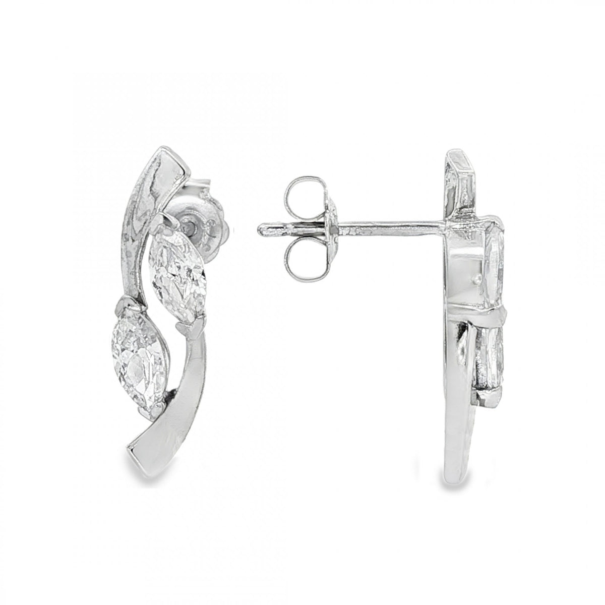 9ct White Gold Marquise CZ Stud Earrings - 5x19x3.5mm - 1.9g