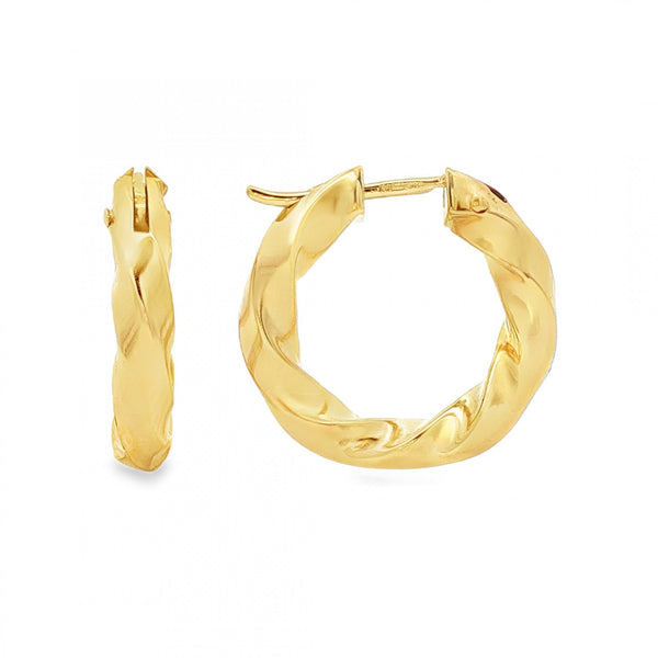 9ct Yellow Gold Twist Hoop Earrings - 3.5x19x19mm - 2.1g