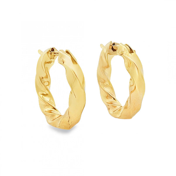 9ct Yellow Gold Twist Hoop Earrings - 3.5x19x19mm - 2.1g