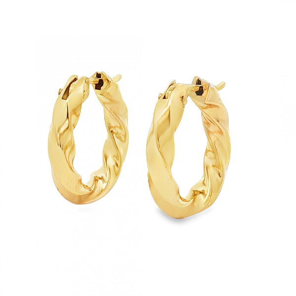 9ct Yellow Gold Twist Hoop Earrings - 3.5x19x19mm - 2.1g