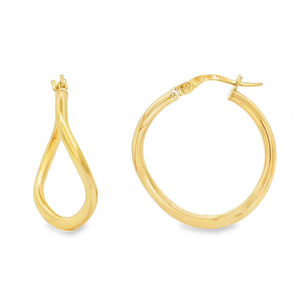 9ct Yellow Gold Wave Hoop Earrings - 8x25x23mm - 1.4g