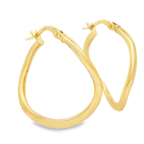 9ct Yellow Gold Wave Hoop Earrings - 8x25x23mm - 1.4g