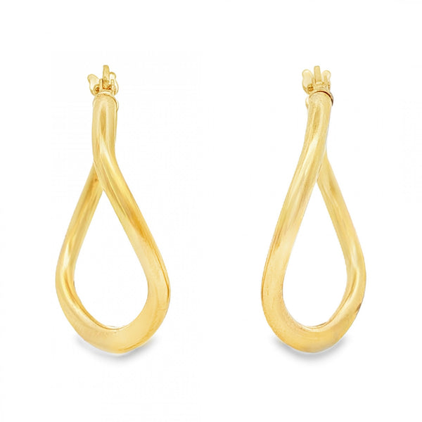 9ct Yellow Gold Wave Hoop Earrings - 8x25x23mm - 1.4g