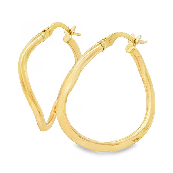 9ct Yellow Gold Wave Hoop Earrings - 8x25x23mm - 1.4g