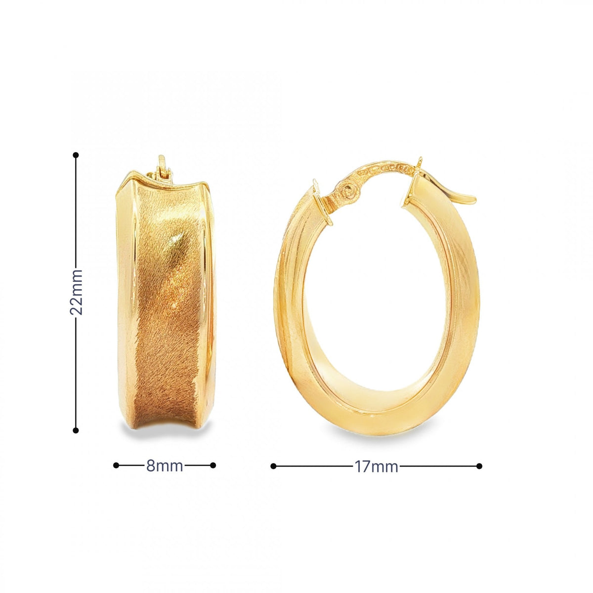 9ct Yellow Gold Oval Hoop Earrings - 8x22x17mm - 3.1g