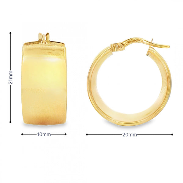 9ct Yellow Gold Court Hoop Earrings - 10x21x20mm - 3.6g