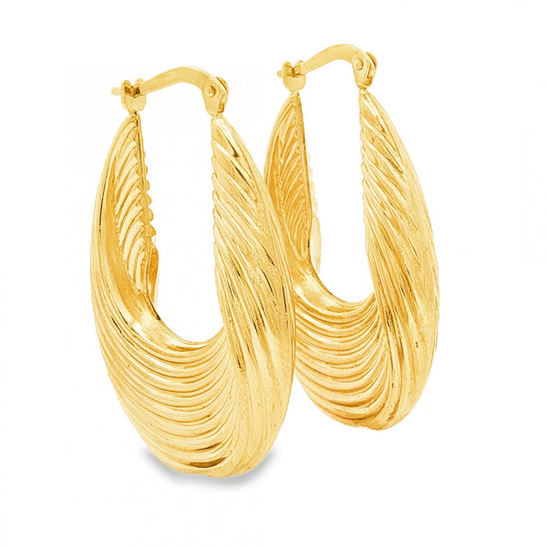 9ct Yellow Gold Twist Ribbed Bomb Hoop Earrings -6x35x22mm -3.8g