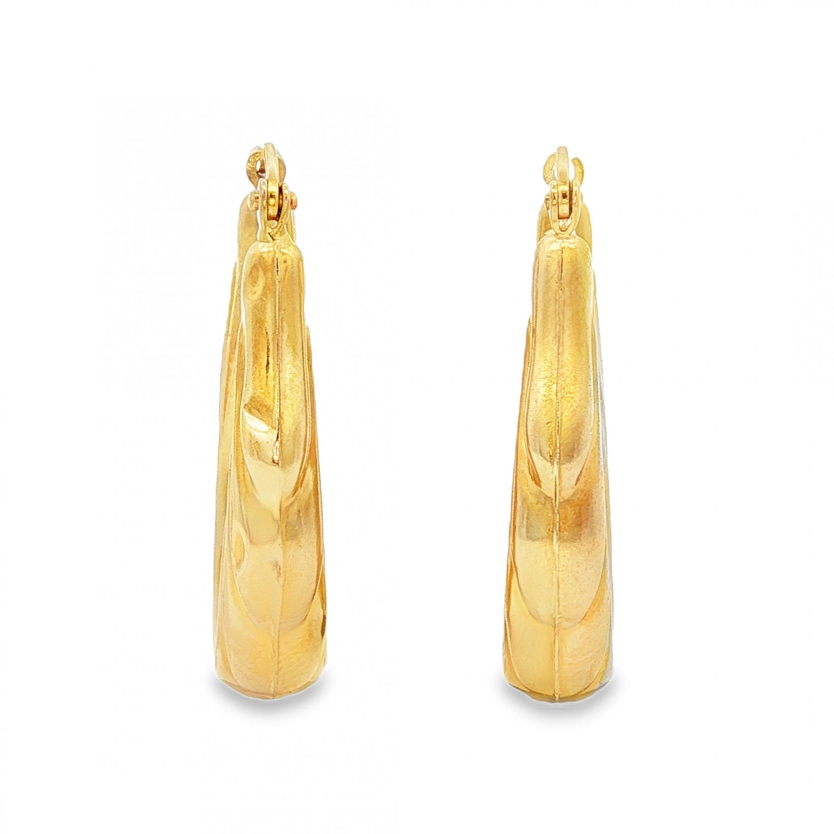 9ct Yellow Gold Hollow Ribbed Hoop Earrings - 5x26x20mm - 2.2g