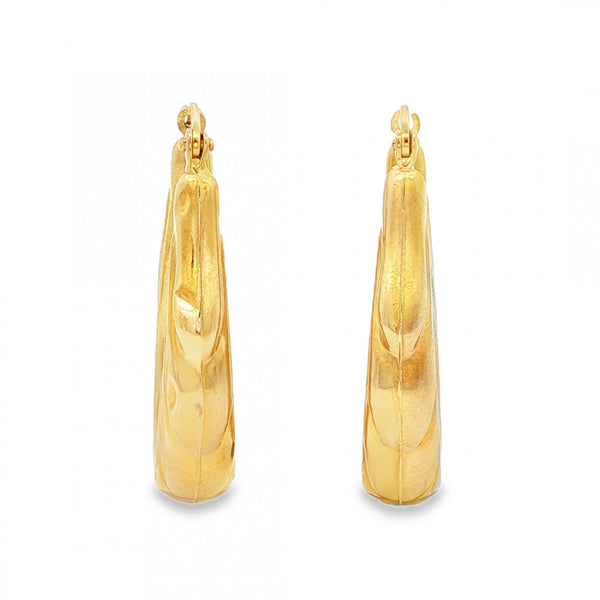9ct Yellow Gold Hollow Ribbed Hoop Earrings - 5x26x20mm - 2.2g
