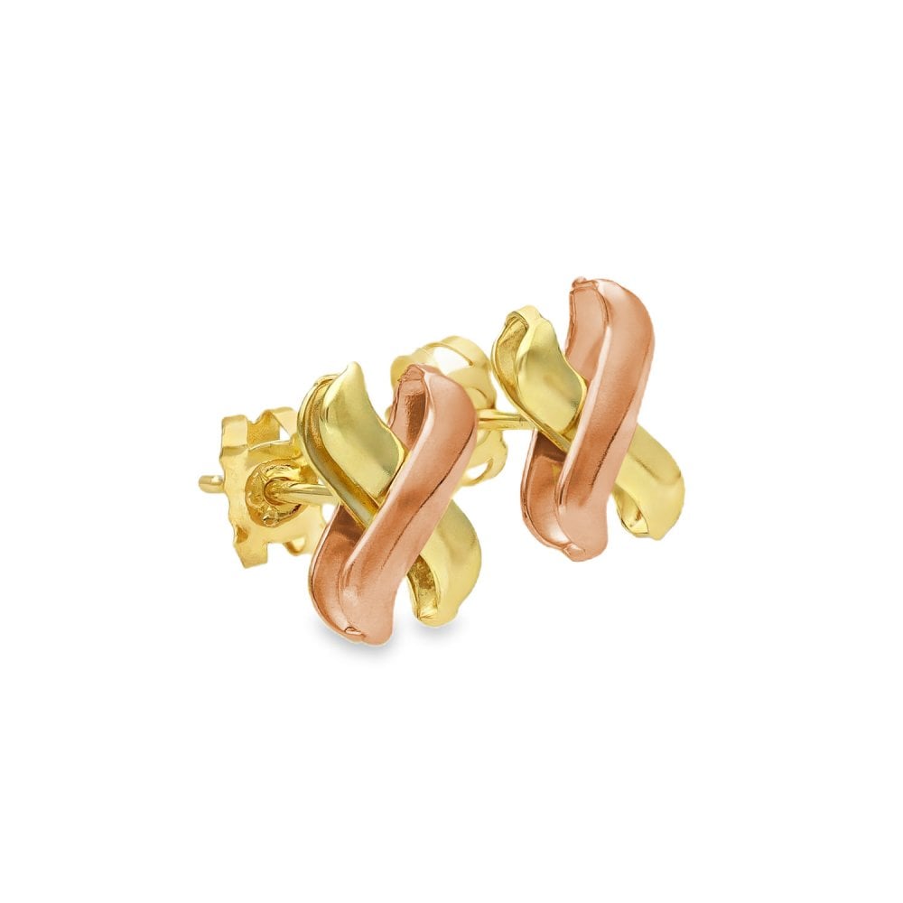 9ct Yellow & Rose Gold Crossover Stud Earrings -7x11x3.5mm -0.9g