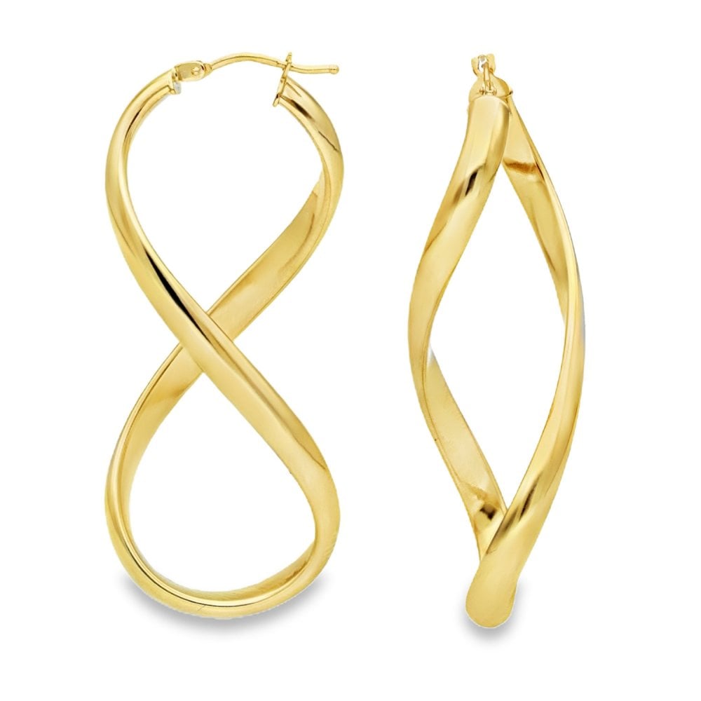 9ct Yellow Gold Figure Of Eight Hoop Earrings - 22x51x16mm -3.0g