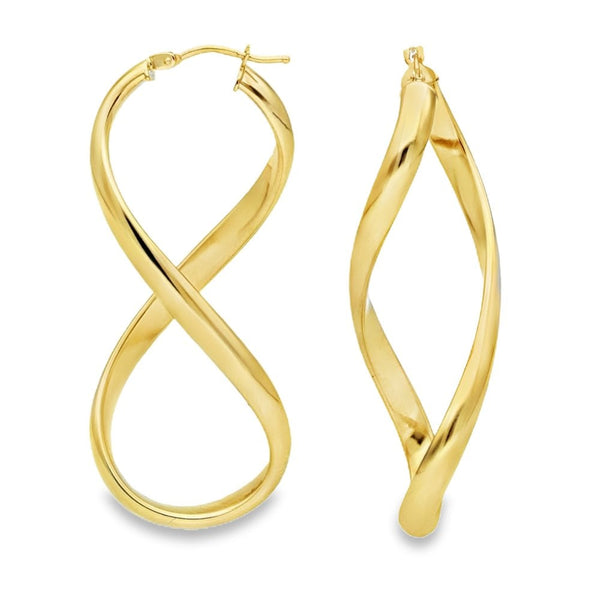 9ct Yellow Gold Figure Of Eight Hoop Earrings - 22x51x16mm -3.0g