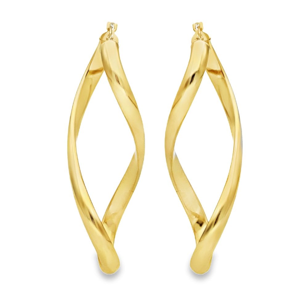 9ct Yellow Gold Figure Of Eight Hoop Earrings - 22x51x16mm -3.0g