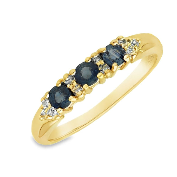 9ct Yellow Gold Sapphire & Diamond Eternity Ring - Size Q - 4mm