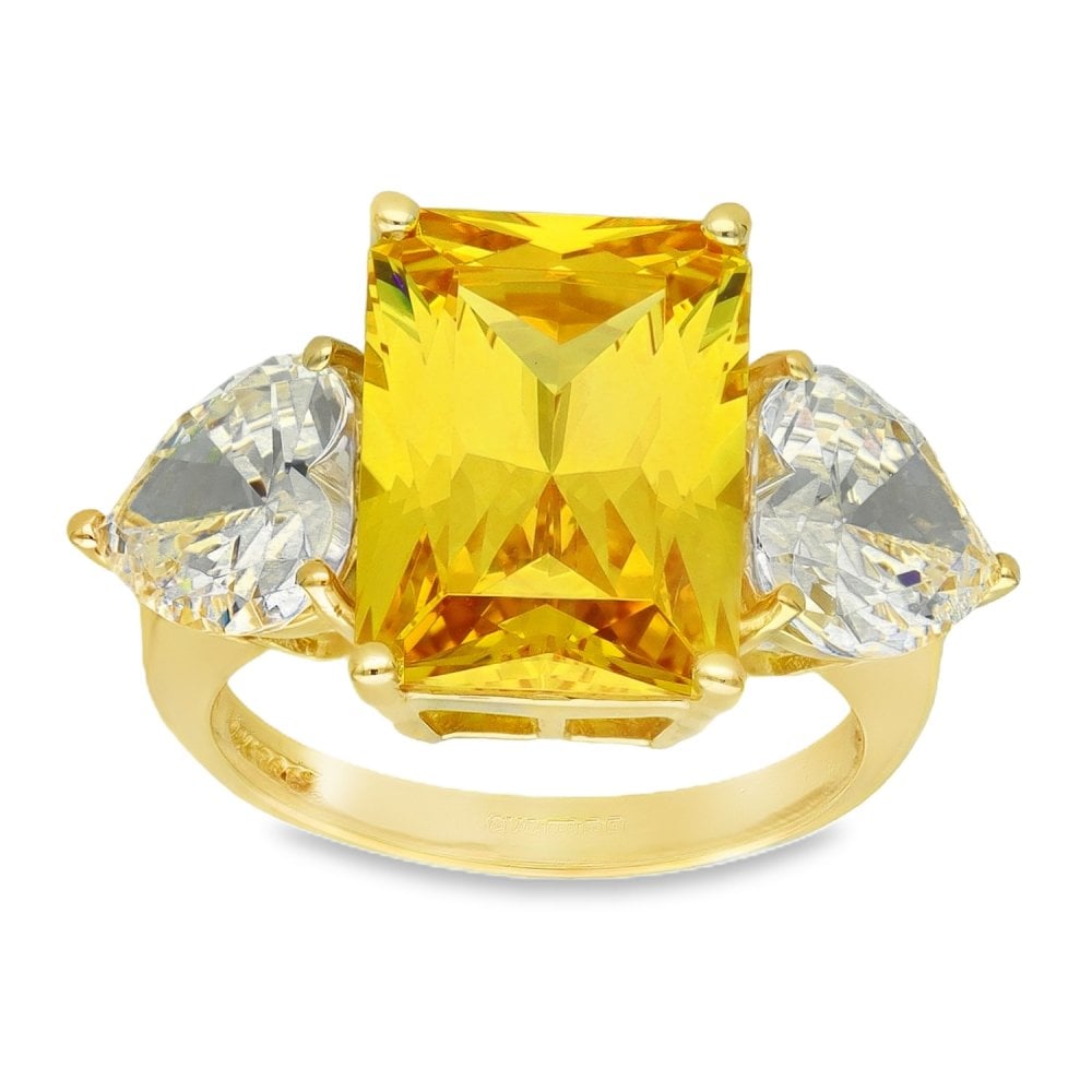 14ct Yellow Gold CZ Trilogy Ring - Size N - 7.6g