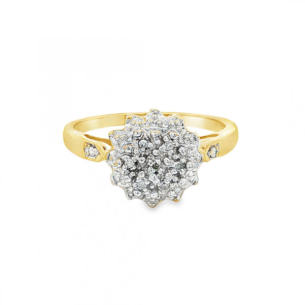 9ct Yellow Gold Illusion-Set Diamond Cluster Ring - Size N½