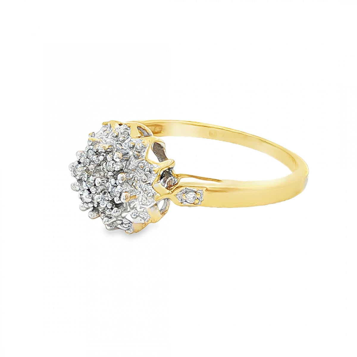 9ct Yellow Gold Illusion-Set Diamond Cluster Ring - Size N½