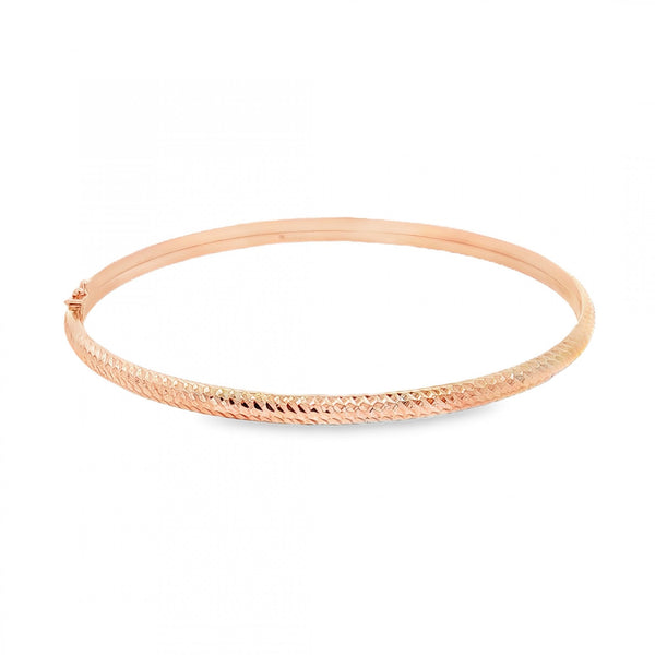 9ct Rose Gold Diamond-Cut Patterned Bangle - 18.5cm - 3.7g